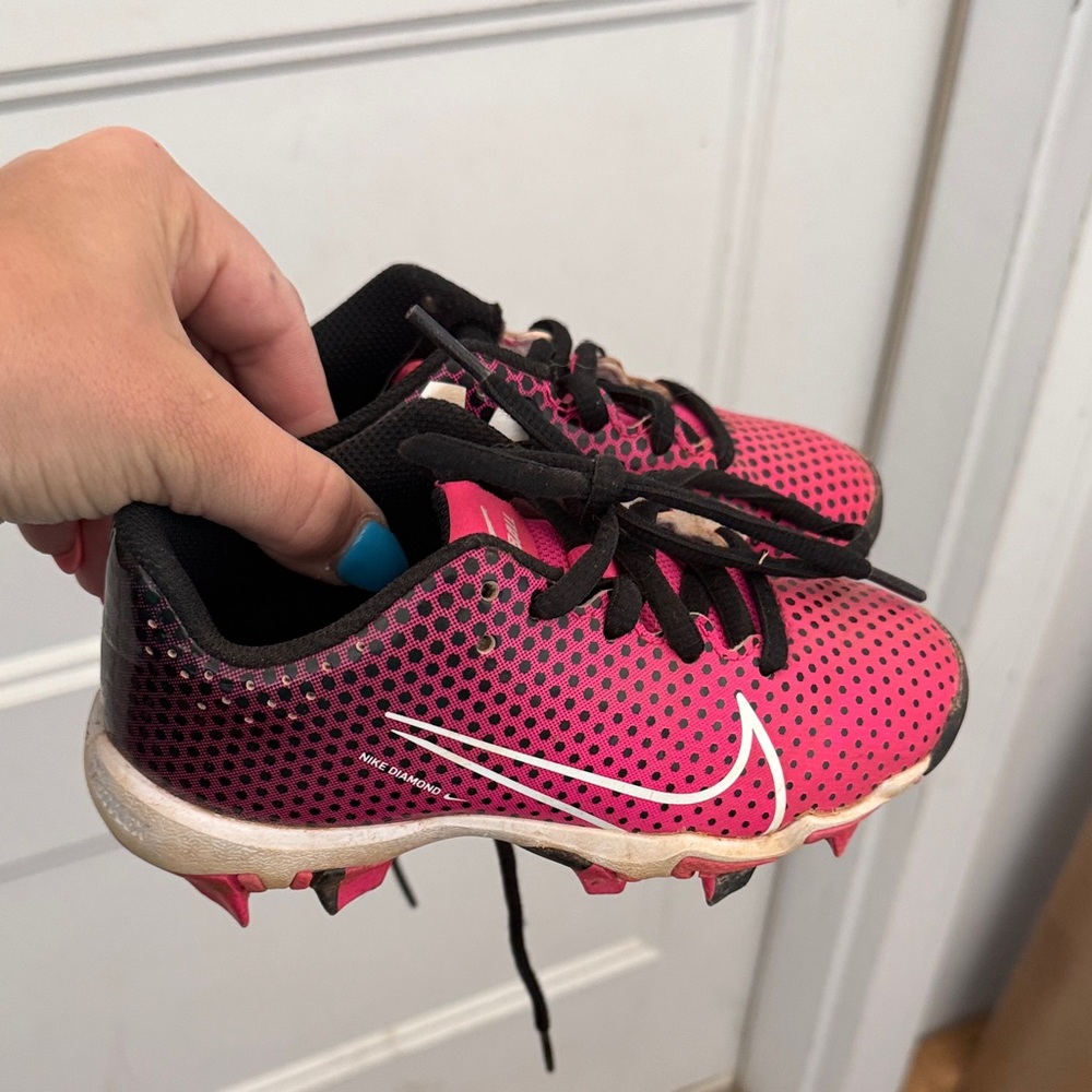 Nike Kids Pink and Black Baseball Cleats with White Swoosh